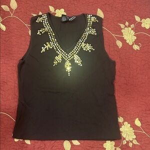 Tesori Brown Tank Top with Gold Accents